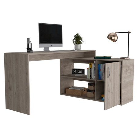 Tuhome Axis Modern L-Shaped Computer Desk with Open & Closed Storage, Light Gray ELZ6596